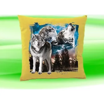 Dekorativní polštářek Polštář s vlkem vlci směčka béžový (polštářek s vlky vlk vlci vlčata 35x35 cm)