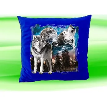 Dekorativní polštářek Polštář s vlkem vlci směčka modrý (polštářek s vlky vlk vlci vlčata 35x35 cm)