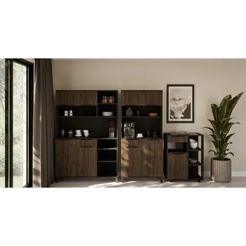 Kuchyňská linka Sestava Monza Barva korpusu: Černá, Barva dvířek: Ořech okapi