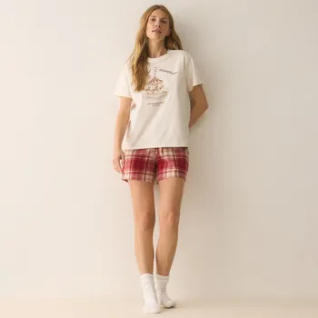 Dámské tričko Reserved - Dvoudílná pyžamová souprava s potiskem - červená - 015HE-33X - 015HE-33X-XS