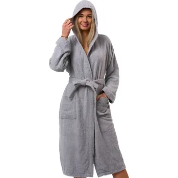 Dámský župan Dámský župan světle šedý, bavlna froté, s kapucí a páskem 1ZF3104 šedá xl