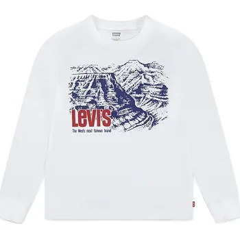 Chlapecké tričko Dětské bavlněné tričko s dlouhým rukávem Levi's CANYON LS TEE béžová barva, s potiskem, 9EN992 01X, vel. 164