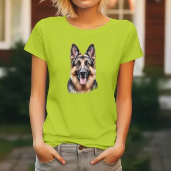 Dámské oblečení Dámské Tričko Německý ovčák Barva: Limetková, Velikost: XL