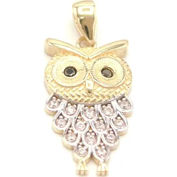 Přívěsek Zlatý přívěsek sova zdobená zirkony dvě barvy zlata