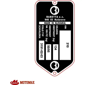 Motor pro motocykl Výrobní štítek s nýty BABETTA 210 *Motomax