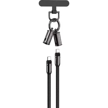 Datový kabel Datový kabel + šňůrka na mobil 2v1, USB C na USB C, PD 60W, délka 1,2m, barva černá