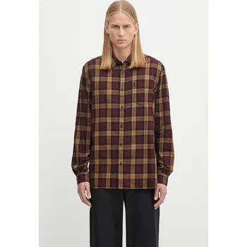 Pánská košile Bavlněná košile Fred Perry, L, burgundské, 83X