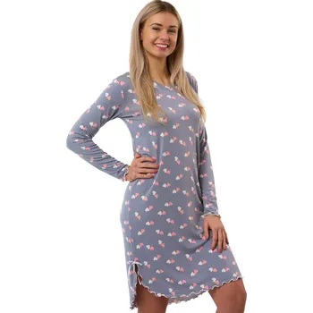 Dámská noční košile Dámská noční košilka šedá s meruňkovými srdíčky S-XL 1D1750 šedá s