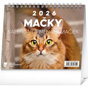 Kalendář NOTIQUE Stolový kalendár Mačky – s menami mačiek 2026, 16,5 x 13 cm