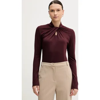 Tričko s dlouhým rukávem Sandro Ferrone vínová barva, s pologolfem, S98YBFSENSO 93X, vel. L