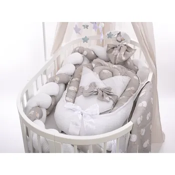 Hnízdečko pro miminko MIMOUŠEK 6-dílný set do postýlky vafle bílá autorské ovečky