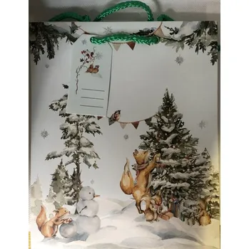 Dárková taška Taška dárková vánoční Medium matt 19 x 23 x 10,2cm TM - s motivem zvířátka v lese