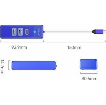 USB hub Orico USB HUB ORICO USB-C HUB 2X USB-A 3.1 + USB-C, MODRÁ