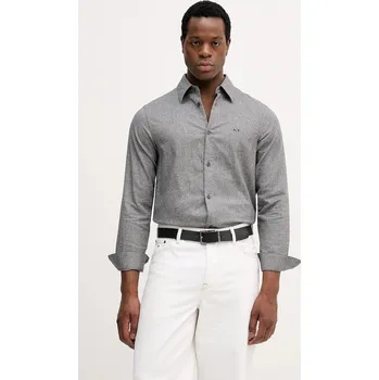 Pánská košile Bavlněná košile Armani Exchange pánská, šedá barva, regular, s klasickým límcem, XM001147 AF16610 XM001147.AF16610 90X, vel. M