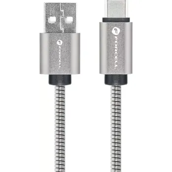 Datový kabel Datový kabel Forcell Metal, USB A na USB C, 2,4A, délka 1m, barva stříbrná