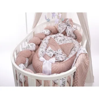 Hnízdečko pro miminko MIMOUŠEK Set do postýlky autorská bavlna eucalyptus minky sépiová růže
