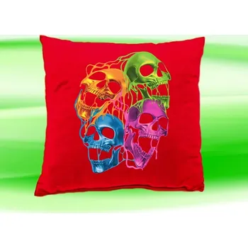 Dekorativní polštářek Polštářek LEBKY červený (Polštář 35x35 cm barevná lebka)