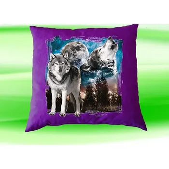 Dekorativní polštářek Polštář s vlkem vlci směčka fialový (polštářek s vlky vlk vlci vlčata 35x35 cm)