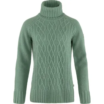 Dámská mikina svetr dámský FJÄLLRÄVEN Övik Cable Knit Roller Neck W Patina Green - XXS