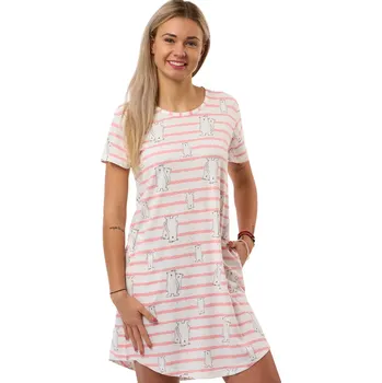 Dámské noční prádlo Dámská noční košile růžovo-bílá s legračními medvídky, bavlna 1C4171 růžová xl