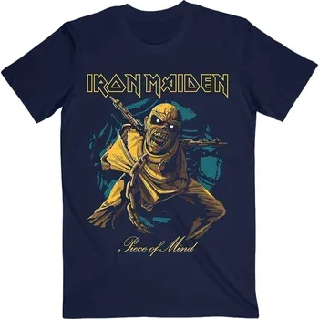 Pánské tričko Iron Maiden Tričko Piece of Mind Gold Eddie Unisex Navy Blue S