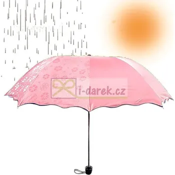 Deštník Skládací deštník s magickými květy - růžový