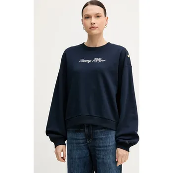 Dámská mikina Bavlněná mikina Tommy Hilfiger dámská, tmavomodrá barva, s potiskem, WW0WW48783 59X, vel. XL