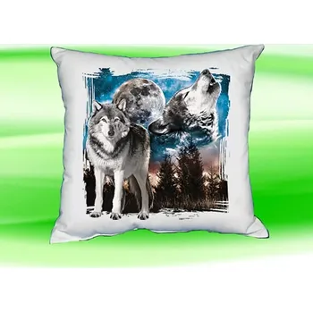 Dekorativní polštářek Polštář s vlkem vlci směčka bílý (polštářek s vlky vlk vlci vlčata 35x35 cm)