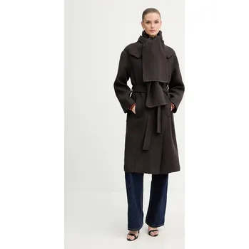 Dámský kabát Kabát s příměsí vlny Morgan GSCARF hnědá 89X, vel. 38