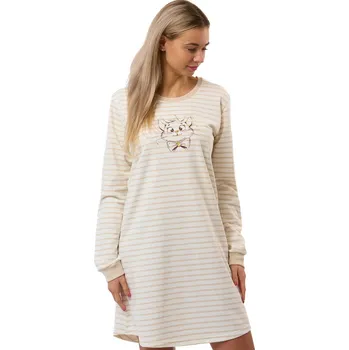 Dámská noční košile Noční košilka, teplá, béžová s kočičí hlavou nad kolena pro ženy, teplá bavlna 1TB0147 béžová l