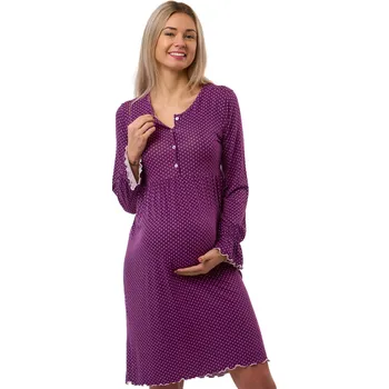 Dámská noční košile Tmavě fialová kojící košilka s puntíky do porodnice, jemná pružná luxusní 1D1754 fialová xl