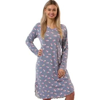 Dámská noční košile Dámská noční košilka šedá s meruňkovými srdíčky pro plnoštíhlé ženy - jemná 1D1757 šedá 2xl