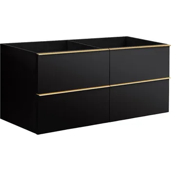 Koupelnový nábytek CERANO - Koupelnová skříňka pod umyvadlo s úchytkou Velora - černá matná, zlatá úchytka - 138x53x45,2 cm