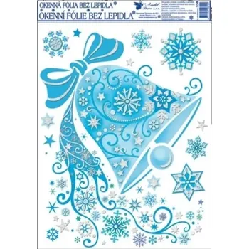 Vánoční dekorace Anděl Přerov Okenní fólie vánoční s glitry Zvon 38 x 30 cm