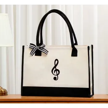 Hudebniny Velká černo-bílá taška s motivem houslového klíče
