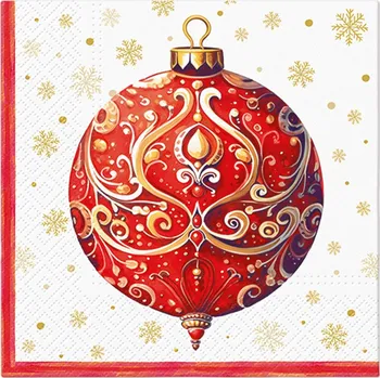 Papírový ubrousek PAW2 Papírové ubrousky PAW 33 cm x 33 cm Red Bauble With Ornament 20 ks