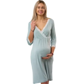 Dámská noční košile Luxusní šedá kojící košilka s bílou krajkou do porodnice - jemná 1D1753 šedá l