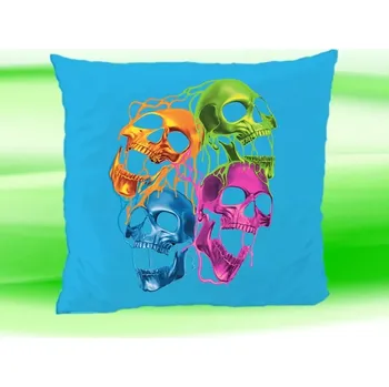 Dekorativní polštářek Polštářek LEBKY tyrkysový (Polštář 35x35 cm barevná lebka)