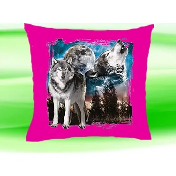 Dekorativní polštářek Polštář s vlkem vlci směčka růžový (polštářek s vlky vlk vlci vlčata 35x35 cm)