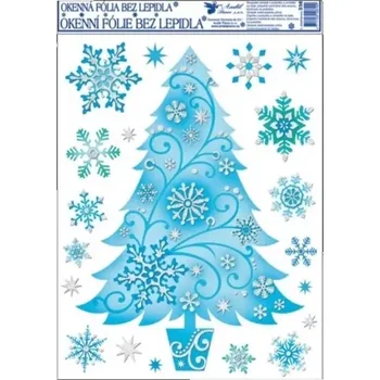 Vánoční dekorace Anděl Přerov Okenní fólie vánoční s glitry Strom 38 x 30 cm