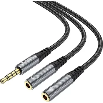Audio kabel HOCO UPA21, AUX kabel 2v1 Jack 3,5 mm (samec) na 2 x Jack 3,5 mm (samice) 0,25 m, šedá