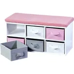 KESPER Lavice s šesti látkovými boxy, 38 x 68 x 29,5 cm, bílá/šedá/růžová KESPER 17739