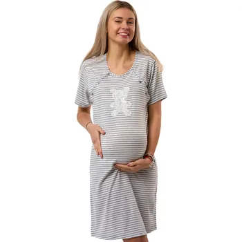 Dámská noční košile Dámská noční košilka na kojení, šedá pruhovaná s krajkovým medvídkem 1C4164 šedá xl