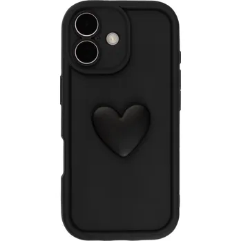 Pouzdro na mobilní telefon Silikonový černý kryt s 3D srdíčkem pro iPhone 17