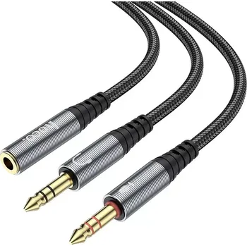 Audio kabel HOCO UPA21, AUX kabel 2v1 Jack 3,5 mm (samice) na 2 x Jack 3,5 mm (samec) 0,25 m, šedá