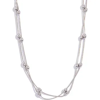 Náhrdelník B-TOP Dámský dvojitý nerezový náhrdelník s oválnými perličkami Druh barvy: Stříbrná