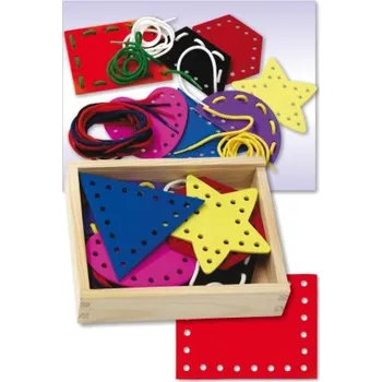 Dřevěná hračka Provlékačky - geometrické tvary v dřevěné krabici