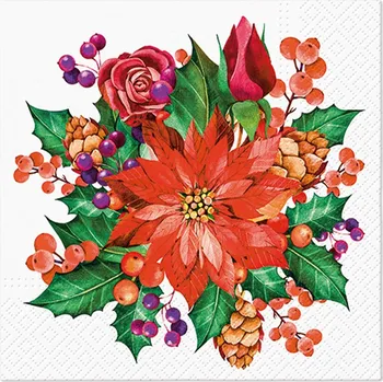 Papírový ubrousek PAW2 Papírové ubrousky PAW 33 cm x 33 cm Poinsettia With Cones 20 ks
