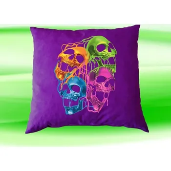 Dekorativní polštářek Polštářek LEBKY fialový (Polštář 35x35 cm barevná lebka)