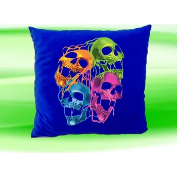 Dekorativní polštářek Polštářek LEBKY modrý (Polštář 35x35 cm barevná lebka)